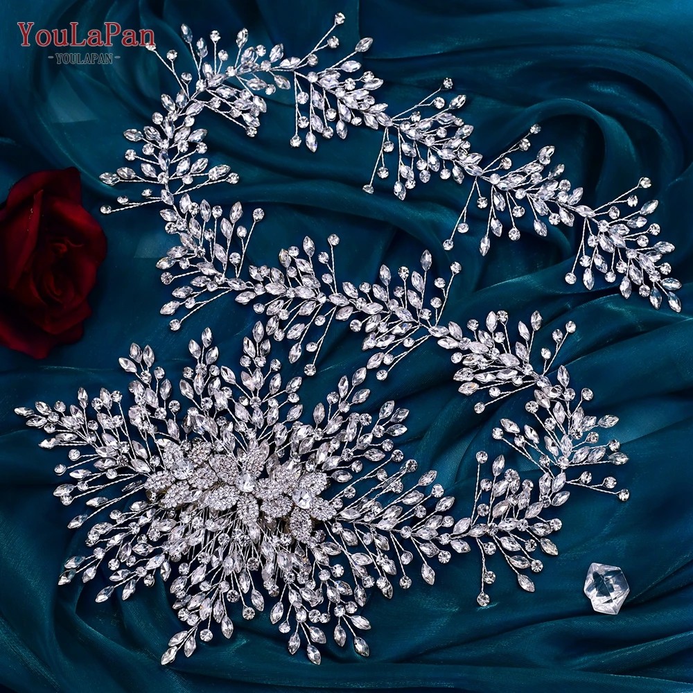 

YouLaPan Wedding Hair Vine Bridal Accessories Rhinestone Flowers Hair Comb Elegant Girl Headpiece Handmade Luxury Headwear HP462