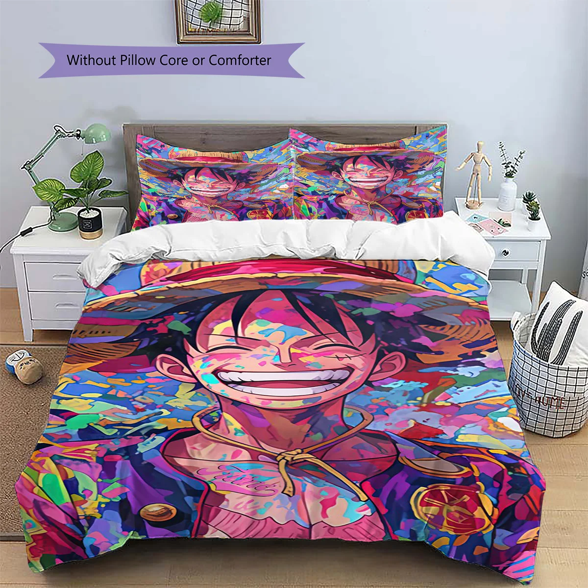Luffy Patterned Pillowcase & Duvet Cover Set Bedroom Unique Printed Bedding with Anime Theme Wonderful Gift for Lovers.-TING