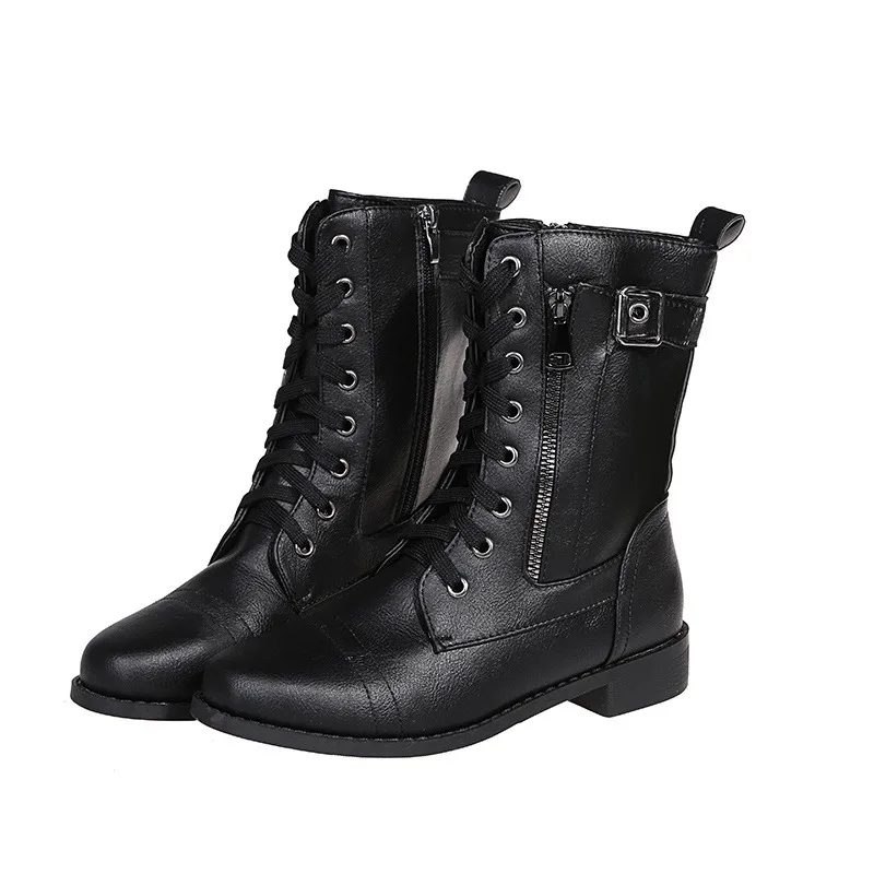 

Women's Punk Style Short Boots Fashion Side Zipper Boots Autumn Winter Leather Boots Retro Square Heel Boot 43 Plus Size Boot