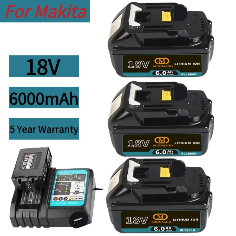 

100% Original For Makita 18V Battery 5.0-6.0Ah Rechargeable for BL1830BL1840BL1850BL1860B Power Drills