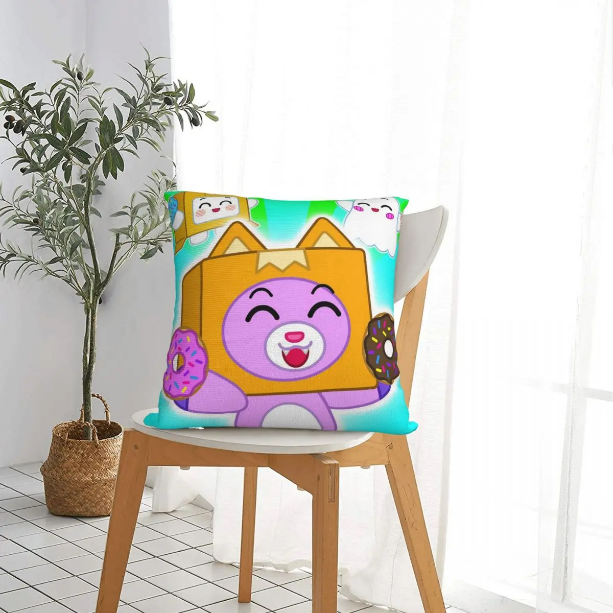 Lankybox Rocky Foxy Pillow Cases Cute Cartoon Donuts Cushion Covers Awesome Decorative Pillowcase for Home 45x45cm