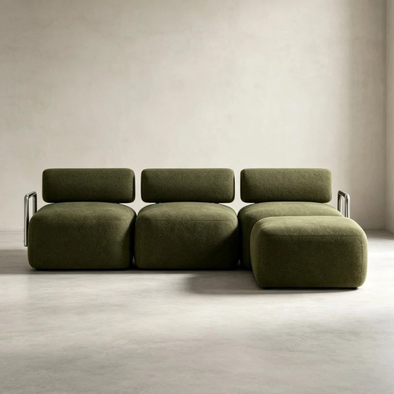 Simple style modular sofa with stainless steel armrests fabric living room sofa