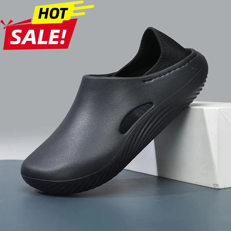 

Men Slippers WaterProof Anti Skid Chef Shoe Breathable Slip on Casual Home Slippers Lightweight Beach Sandals Male Garden Clogs