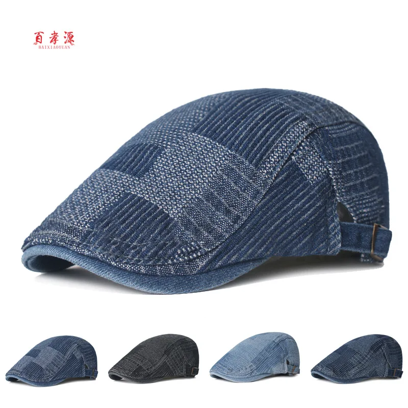 Denim Newsboy Hats Adjustable Ivy Flat Cap Gatsby Cabbie Driving Hat for Men Women Vintage Kpop Irish Berets