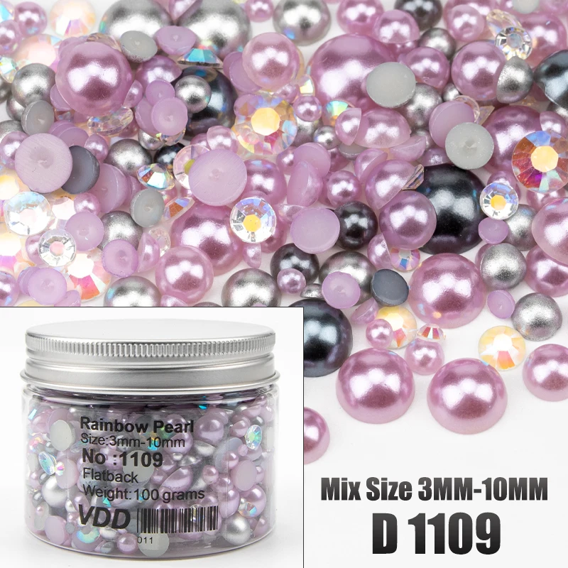 VDD 30/60/100/200g Großhandel Gemischte Größen ABS Halbrunde Perlen Flache Rückseite Perlen Farbige Harz-Strasssteine für Nagelkunst, Basteln und DIY-Dekoration – Detail 15