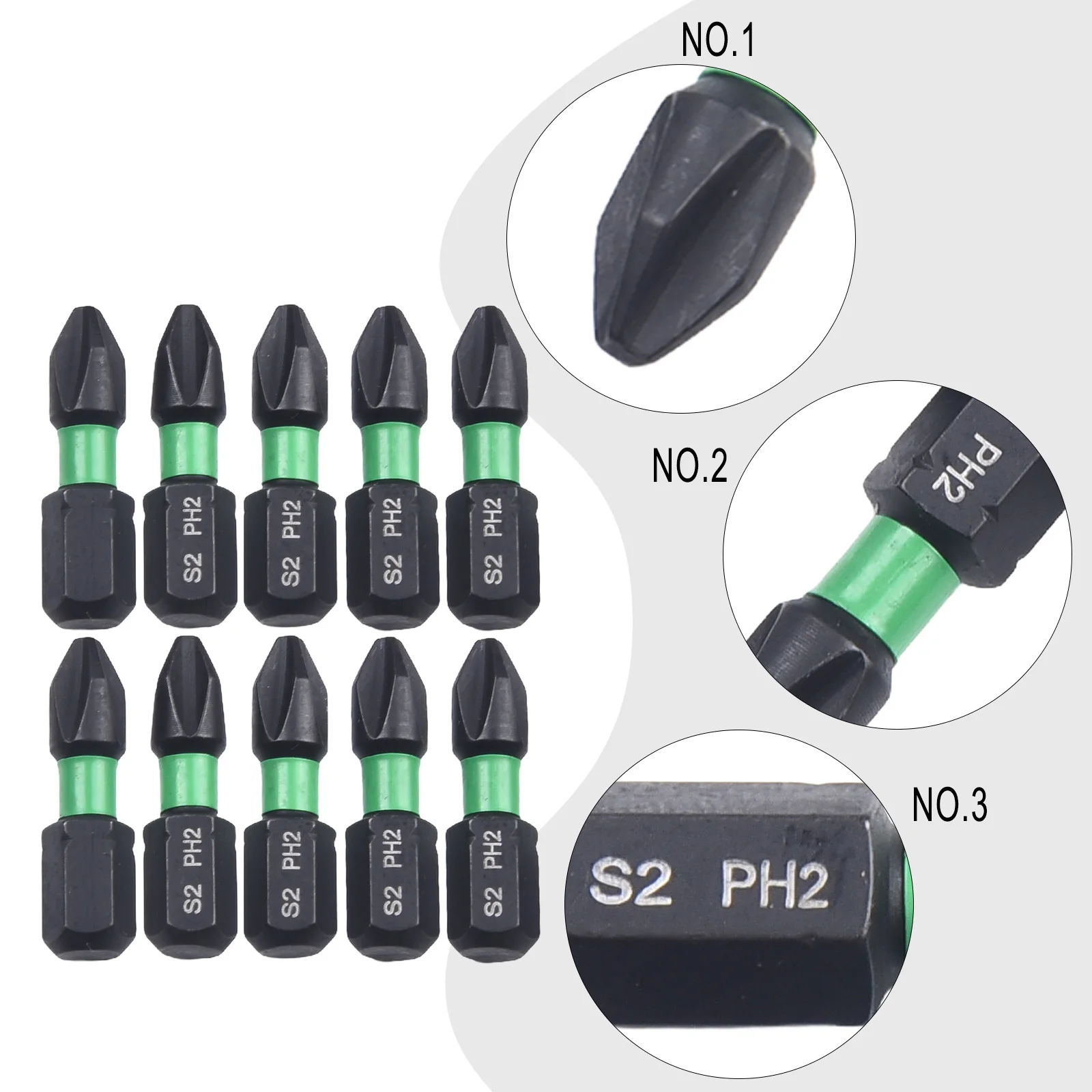 10pcs/set 25mm Screwdriver Bit Set Non-Slip PH2 Magnetic Batch Head Cross Screwdriver Bits Hardness Impact- Drill High Quality