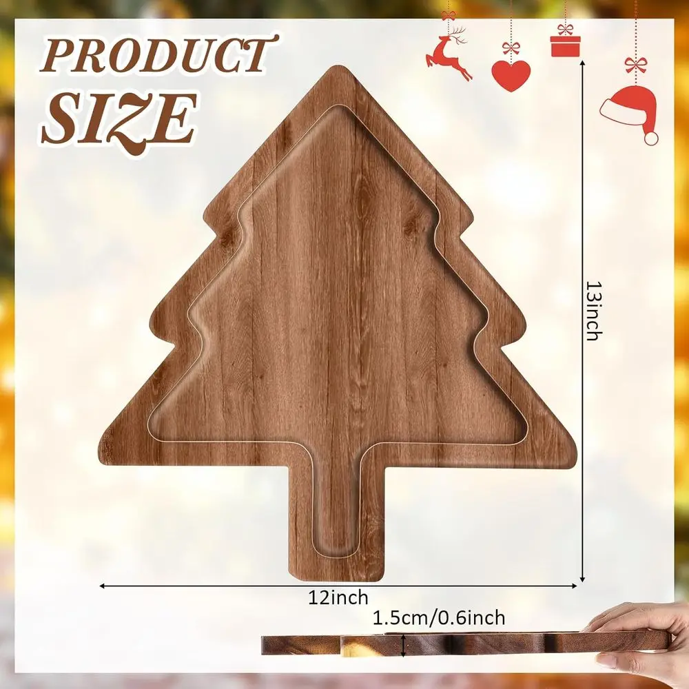 طبق المقبلات لعيد الميلاد من خشب السنط مقاس 12 بوصة مع 6 أطباق تقديم للوجبات الخفيفة والحلويات #2