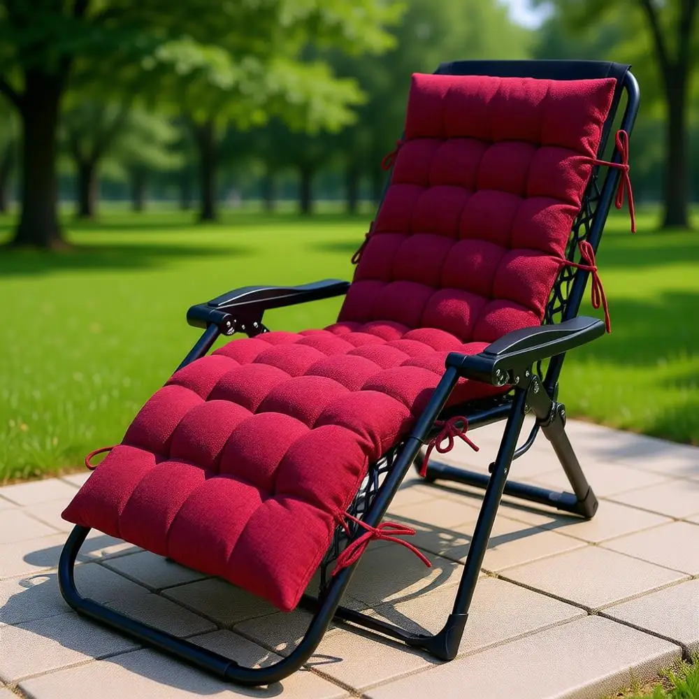

Indoor 63 Red Linen Bench Cushion with Ties for Lounge Chairs and Recliners