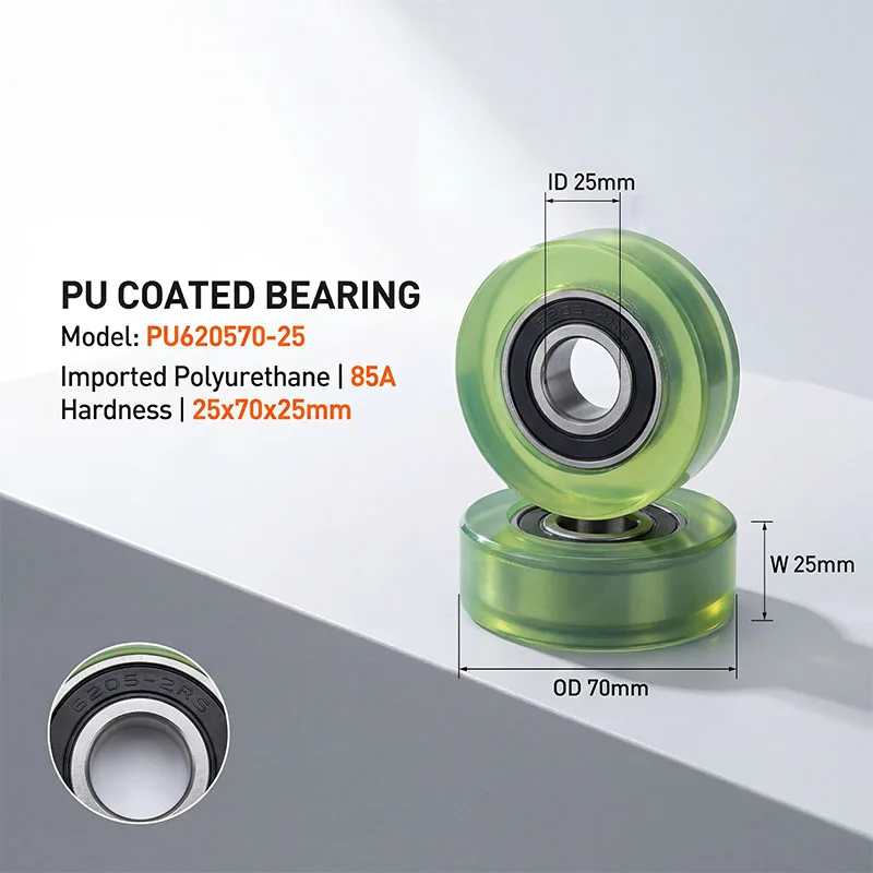 32pcs 25x70x25 Polyurethane Bearing Rollers PU620570-25 OD 70mm Diameter PU Coated Wheel 25*70*25 Plastic Bearing Pulleys
