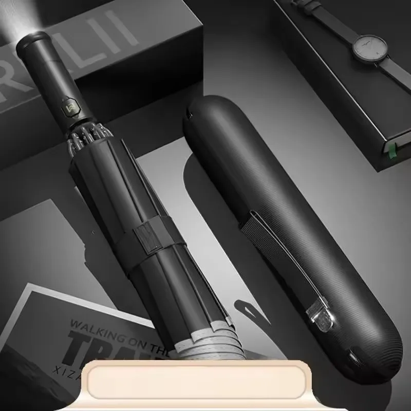 Led Light Fully Automatic Folding Umbrella Super Large Windproof Men's Car Load Reverse Umbrella For Sunny And Rainy Days
