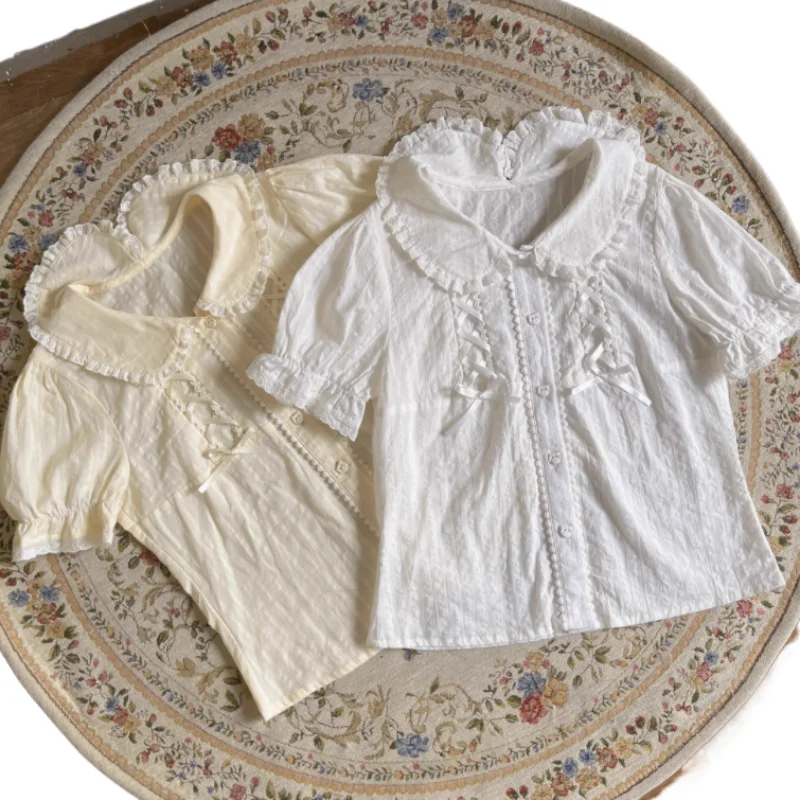 

Lolita Summer Original Innovative Doll Collar Cute Lolita Sweet Puff Sleeve Short Sleeve Shirt Versatile Women