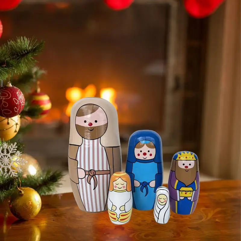 

Деревянные русские штабелируемые куклы, русские деревянные украшения, 5-слойные штабелируемые деревянные куклы, дизайн Рождества, праздничное украшение, центральные украшения