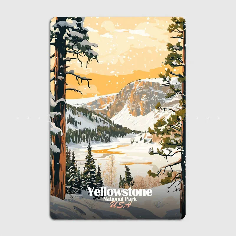 Yellowstone National Park Winter Travel Scenic Spot Poster Metal Sign Garage Club Tin Custom Home Wall Decor Room Decor