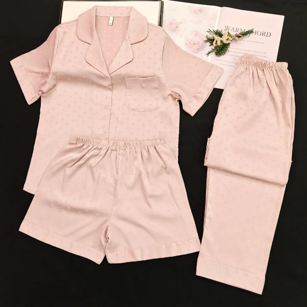 

Women's Pajamas Short Sleeve Sleepwear Nightie Nightwear Woman Summer 3 Pieces Home Set Female Night Wears For Females Pijama