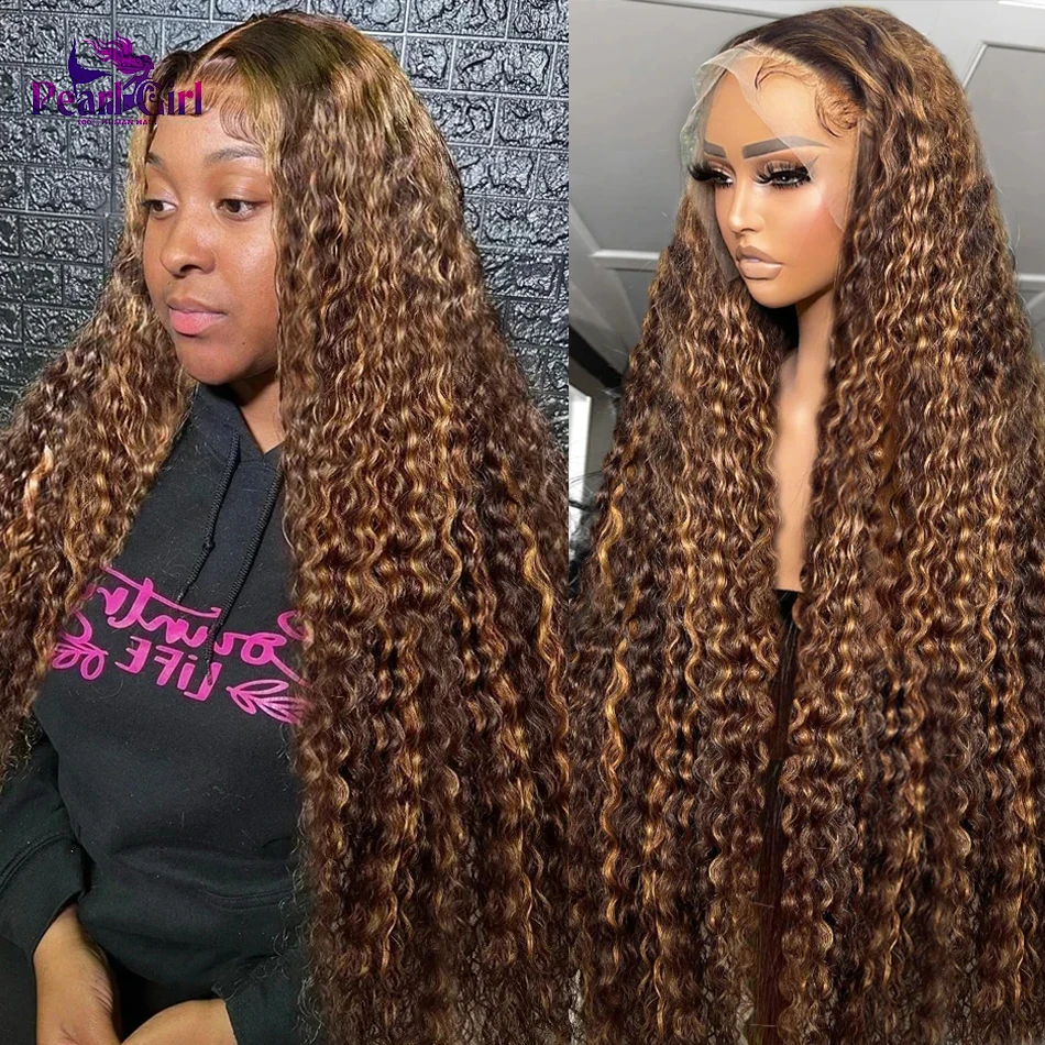 

4/27 Highlight Lace Front Wig Curly 30 32 Inch 250 Density 100% Human Hair Remy Ombre Deep Wave 13x4 Lace Frontal Wigs For Women