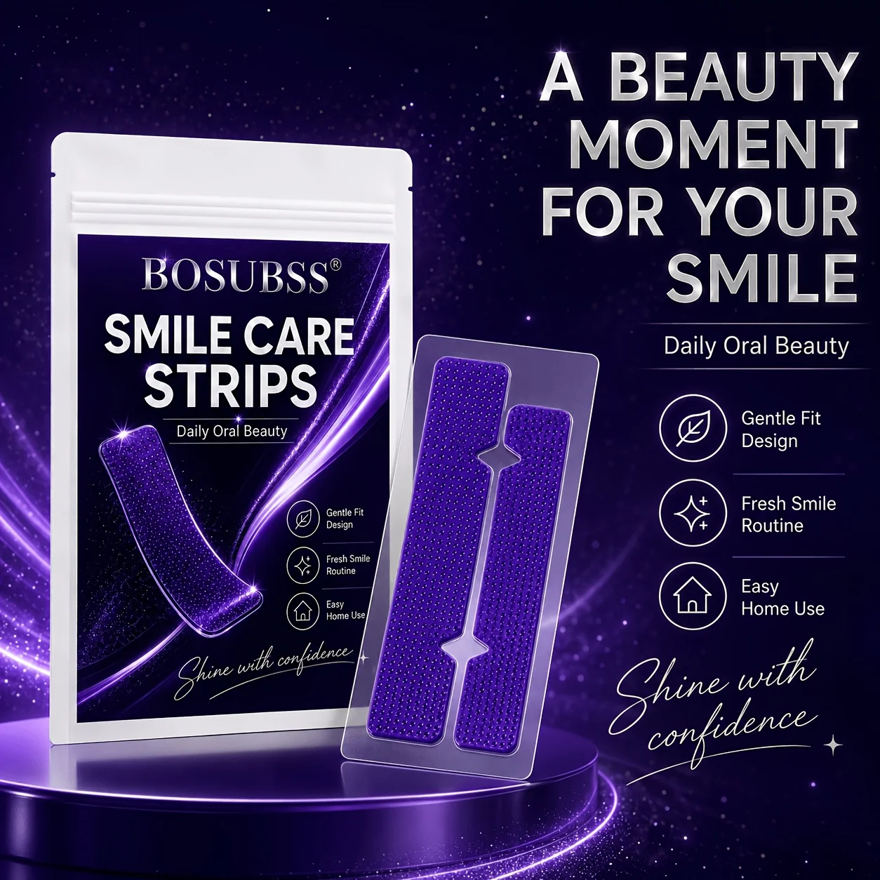 BOSUBSS 4/6/14pcs Dry Smile Care Strips, Purple Textured Upper & Lower Oral Beauty Strips, Gentle Fit Design for Easy Home Use