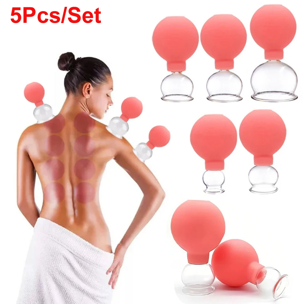 

5Pcs/Set Rubber Head Glass Vacuum Cupping Massage Health and Beauty Jar Cupping for Face Body Massage Jar