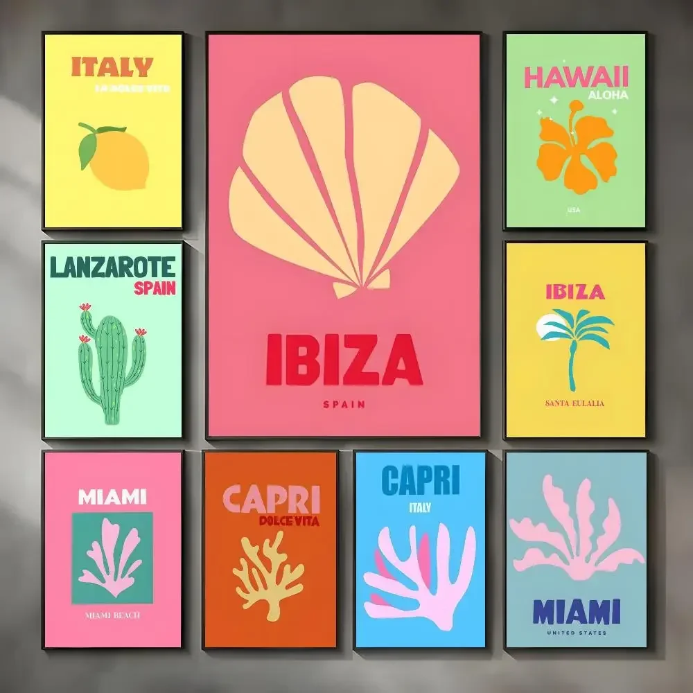 Aesthetic concept Mykonos Ibiza Miami Bondi Amalfi St.tropez Colourful Poster Modern Interior Wall Decor & Trendy Home