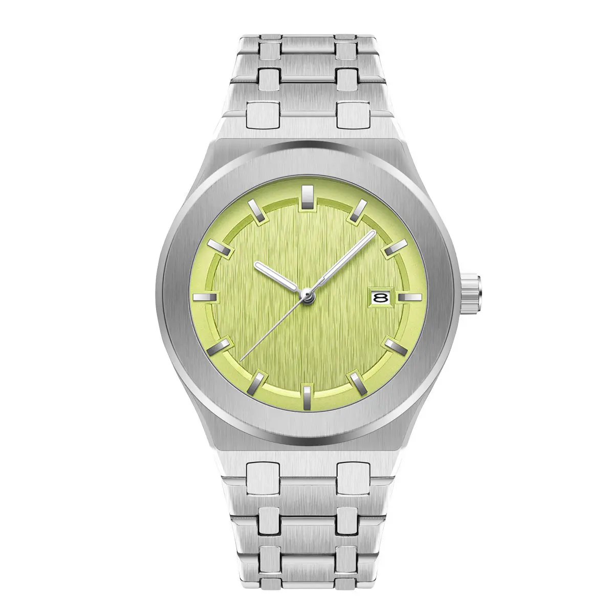 Mens Fashion Round Top Brand Stainless Steel Quartz Analog Ice Blue Yellow Dial Waterproof Sport Style Wristwatch