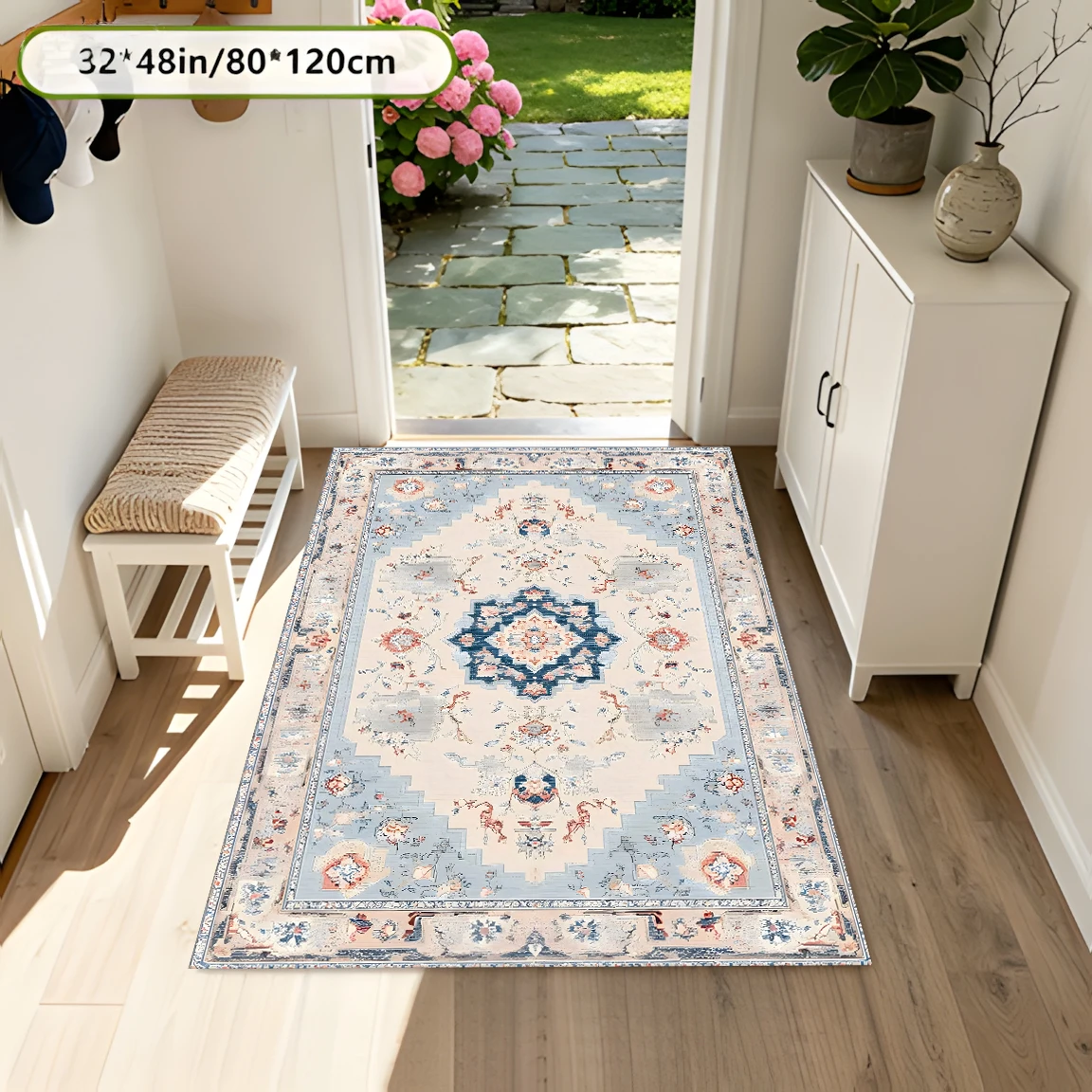 2D Large Rug with Retro Persian Symmetrical Pattern, European Light Luxury Style, Suitable for Living Room and Bedroom, One-Click Renovation for Autumn and Winter Decoration