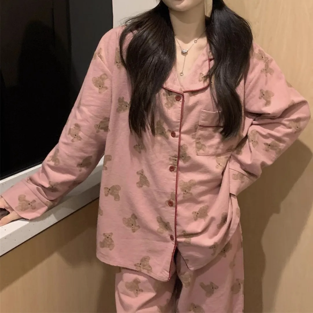 طقم بيجامة نسائي من Pjs بيجامة شتوية دافئة ملابس منزلية عصرية، طقم بيجامة لطيف وناعم مخطط ناعم