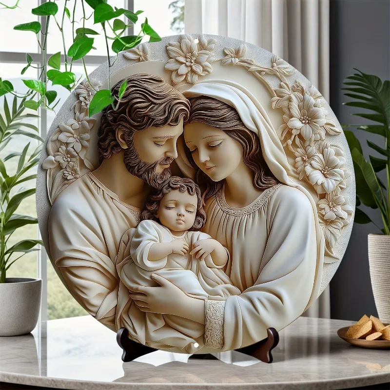 

Nativity Scene Round Aluminum Wall Art - Versatile Decor for Home Living Room, Jesus Birth Plaque, Ideal Gift for Friends