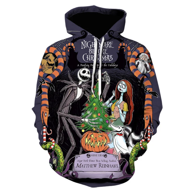 Nightmare Before Christmas Hoodies Jack Sally Skull Streetwear Harajuku Pullover Hip Hop Tracksuit Oversized Hoodied Sweatshirts