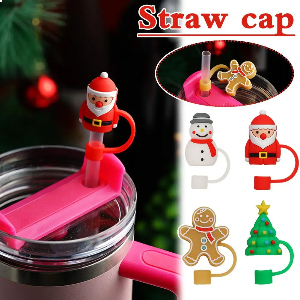 1Pcs Shot Straw Dust Cap Cover Reusable Covers Tips Cute Christmas Decorations Protector Topper W6B1