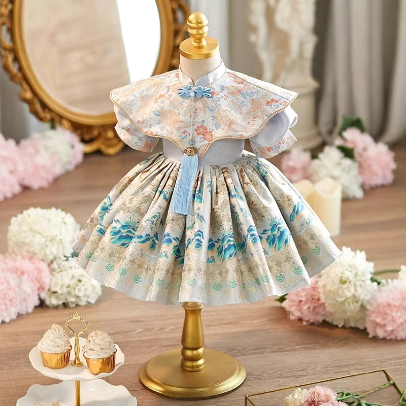 2025 Abito da primo compleanno in stile cinese per ragazze, festa di battesimo per bambini, abito da celebrazione, ricamo, abito da principessa elegante
