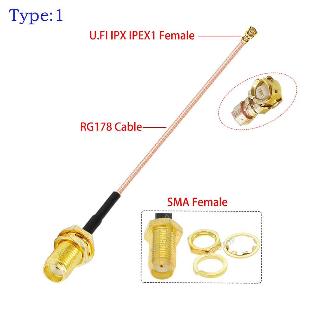 10Pcs/Lot SMA Male/Female to IPX U.fl 1 Female Connector Adapter RG178 RF Cable Pigtail Jumper for WIFI Router GPS Antenna