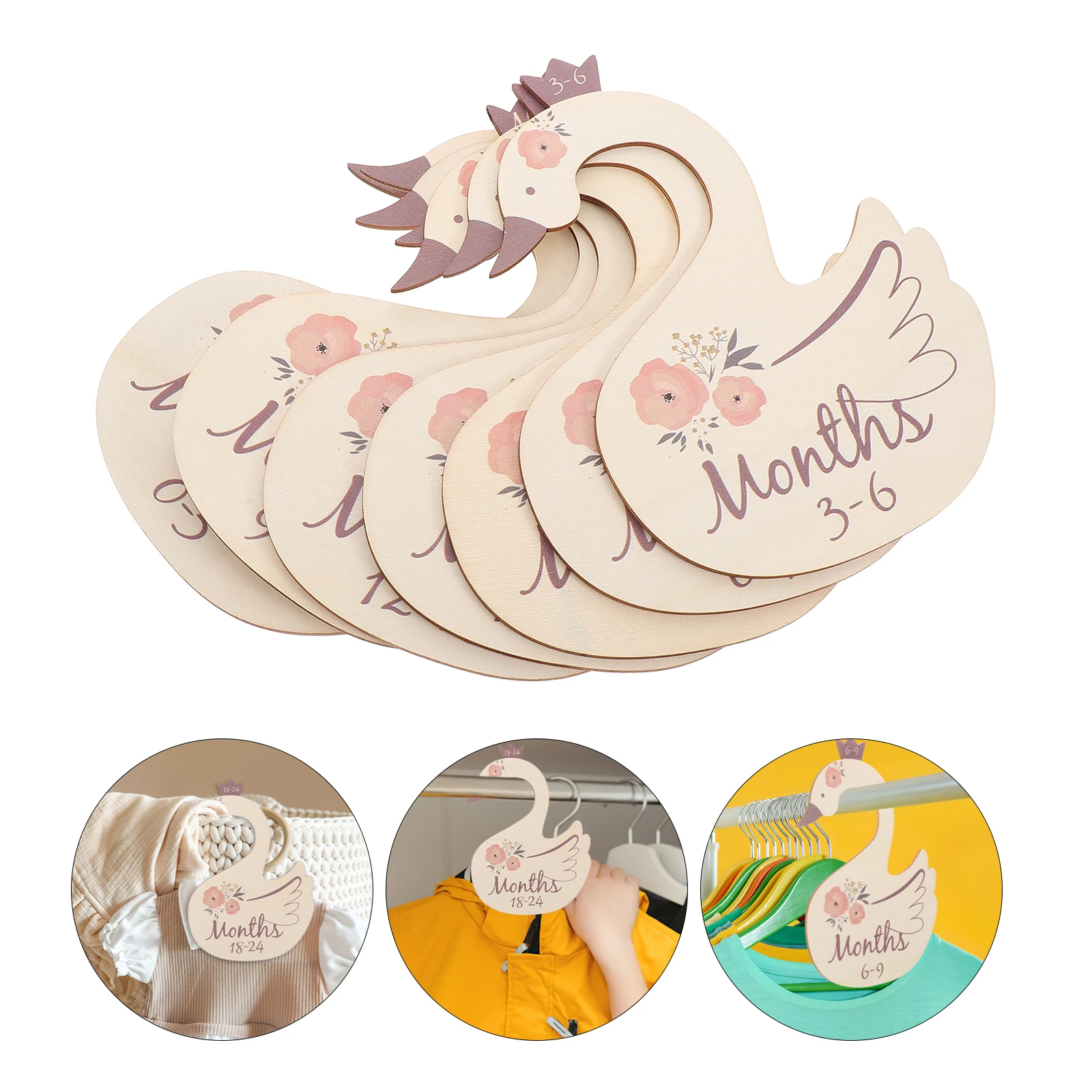 7pcs Swan Wooden Baby Hanger Dividers By Size Wardrobe Dividers for Baby Clothes Organizer Closet Size Divider Nursery Storage