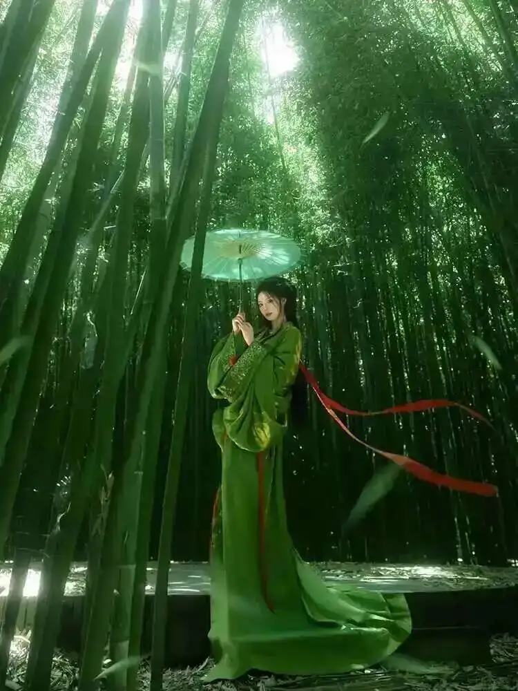 

Green Warring States Dynasty Robe Hanfu Women's Ancient Costume Cool Style Large Sleeve Shirt Ancient Style Dance Performance