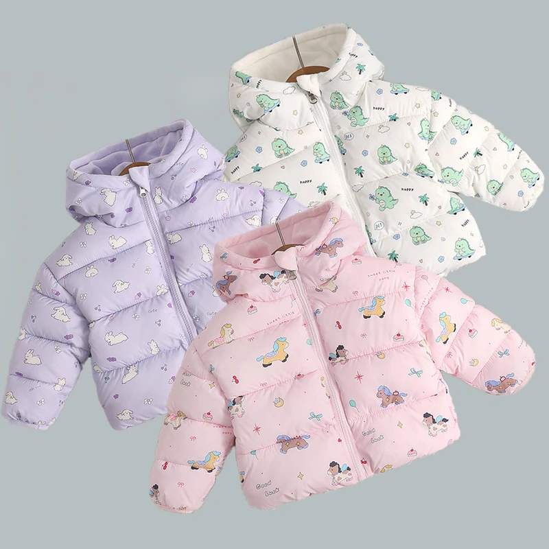 Winter Thick Keep Warm Girls Jacket Cartoon Pattern Can Be Worn On Both Sides Waterproof Stain Resistant Hooded Coat For Kids