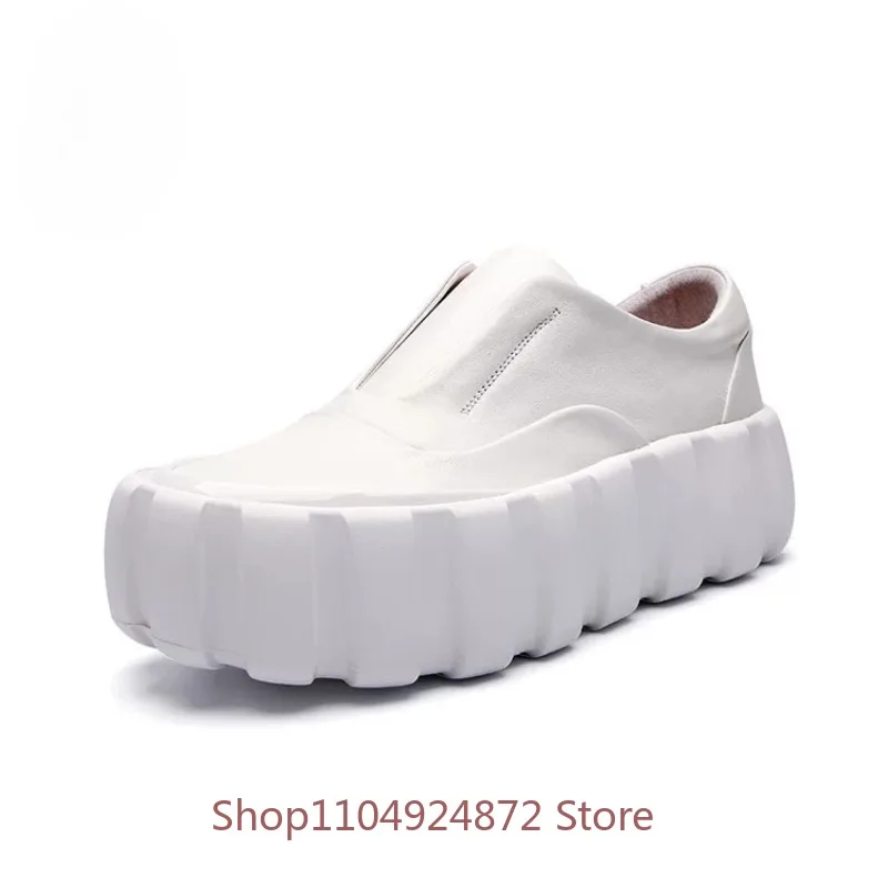 European Trendy Platform Height Increasing Designers Thick Sole Casual Shoes Men's Genuine Leather Loafers Male Leather Shoes