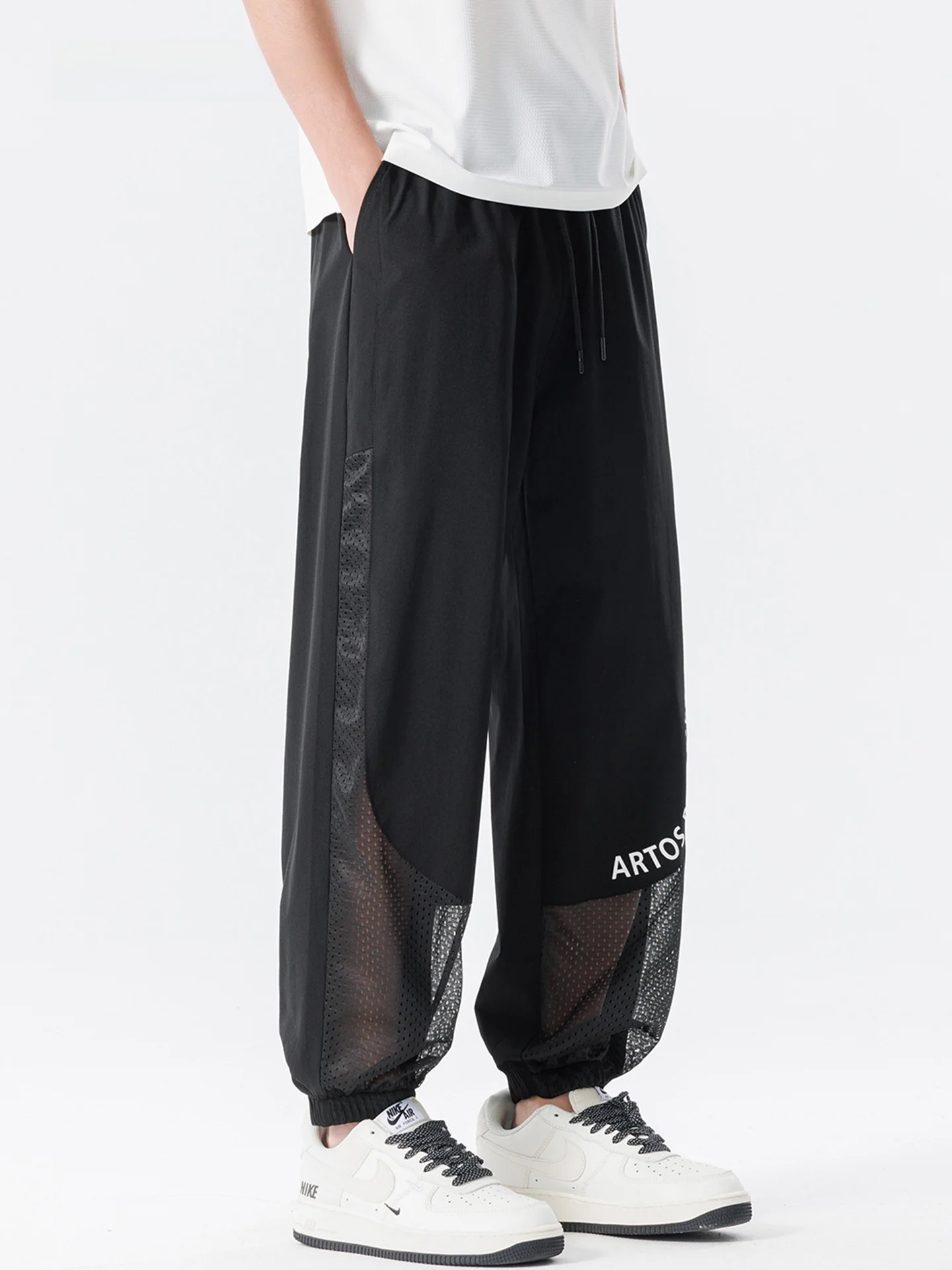 La Chapelle Ice Silk Mesh Men's Summer Thin Breathable Quick Dry Sports Casual Pants Loose Fit High Waist Drawstring Polyeste...
