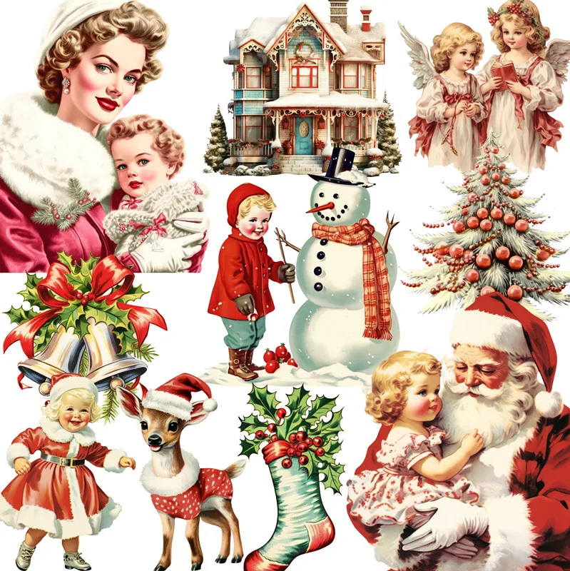 Vintage Christmas Stickers Crafts And Scrapbooking stickers kids toys book Decorative sticker DIY Stationery