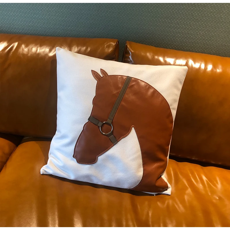 DAVINRICH Designer Horse Head Patched Pillow Cover Man Cave Decoration Throw Cushion Case Motif Pillowcase For Couch Sofa Square