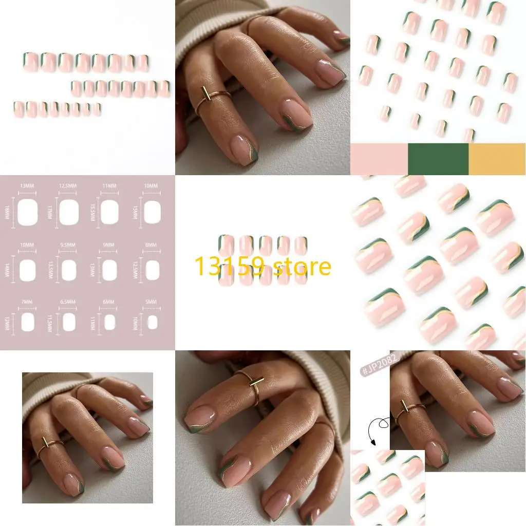 

270A 24x Short Square On Green Press On French Tip False