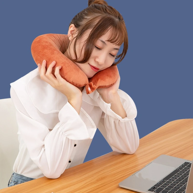 New in Minimalist Plush U-shaped Pillow Neck Airplane Pillow Traveling Car Home Office  Neck Flight Pillow Snap Strap Soft Cover