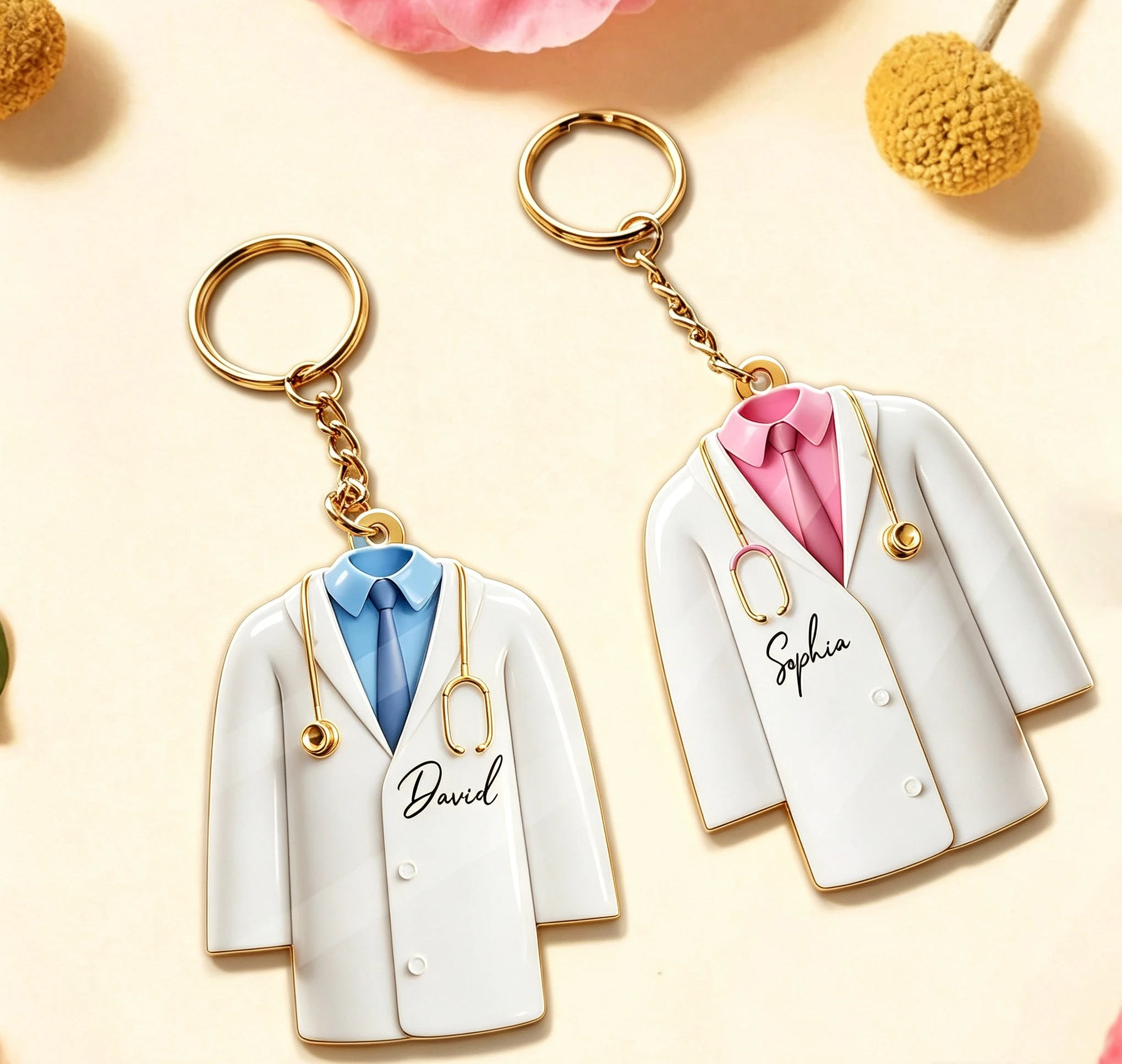 1 Custom Doctor name acrylic keychain, personalized flat 2D doctor suit keychain, casual, customized, personalized, unique