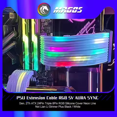 PSU Extension Cable ARGB 5V SYNC Gen. 2Th ATX 24Pin Triple 8Pin RGB Silicone Cover Neon Line Not Lian Li Strimer Plus