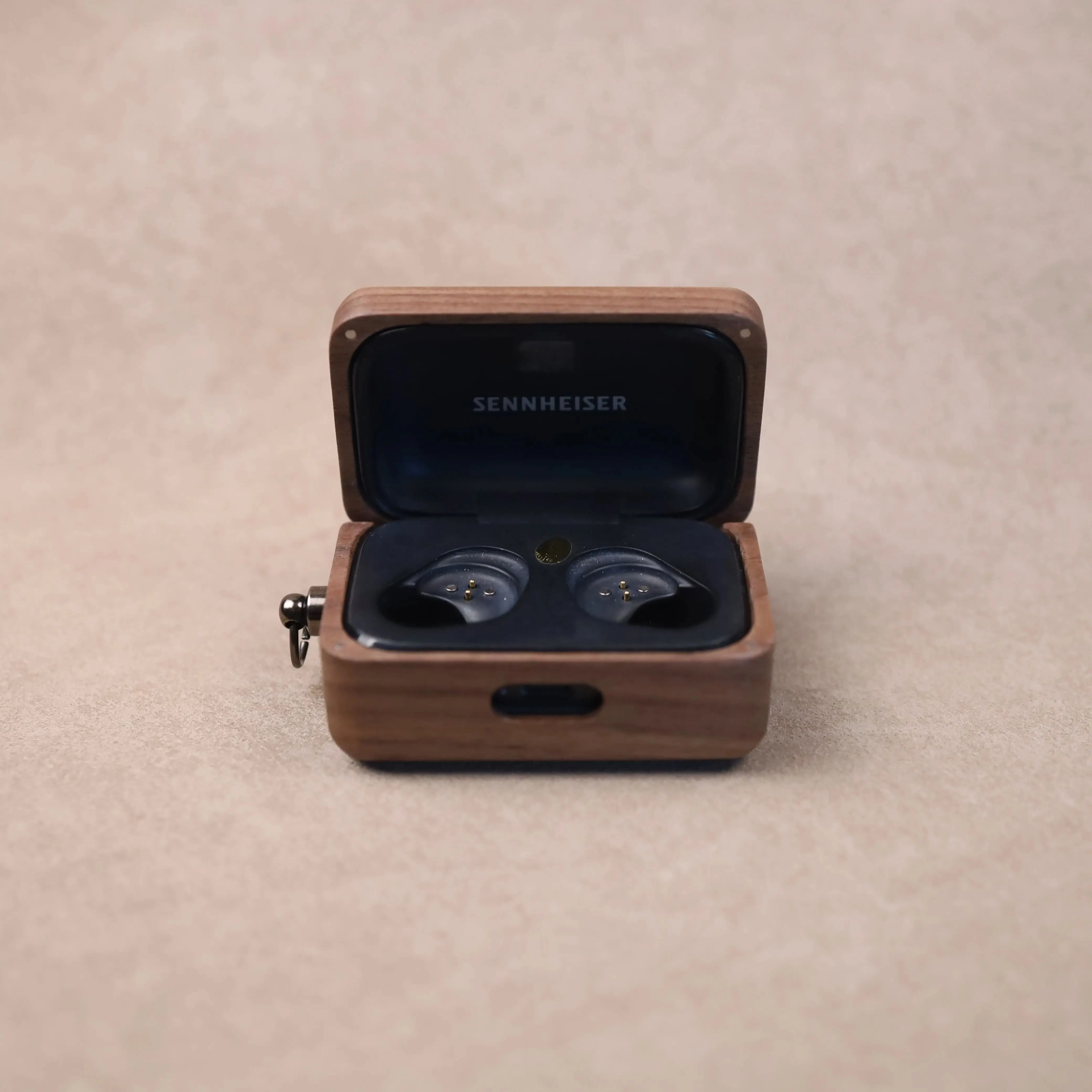 Walnut Solid Wood Case for Sennheiser MOMENTUM True Wireless 3 / 4 – Hand-Carved Protective Cover With Free Metal Hook