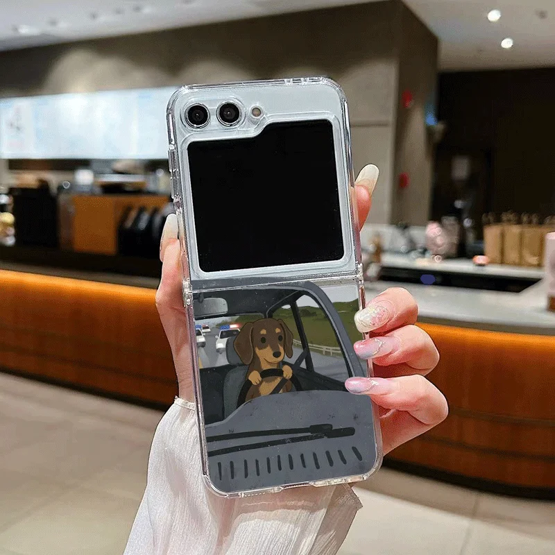Funny Cartoon Driving Dog Transparent Phone Case for Samsung Galaxy Z Flip 7 Flip6 5 4 3 Folding Cover for Z Flip7 Flip5 Fundas - view 3