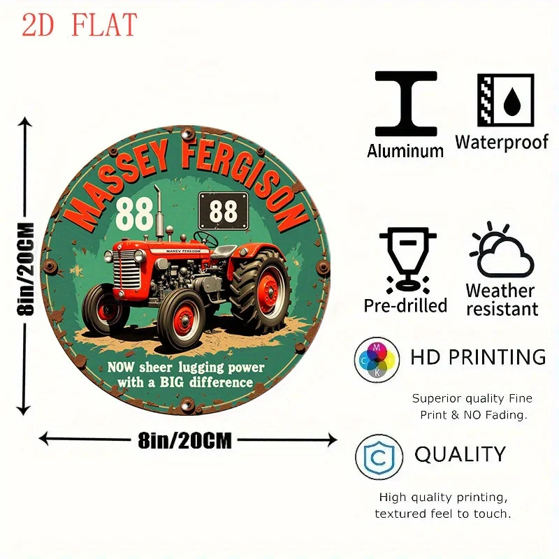 [2D Flat] 1pc Massey Ferguson 88 Tractor Vintage Farm Decor - Heavy-Duty Aluminum Metal Wall Art Sign, Weather-Resistant Indoor/
