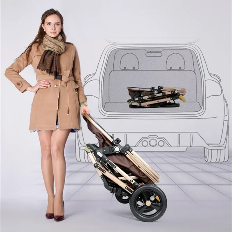 Belecoo Lichtgewicht Luxe Kinderwagen 3 In 1 Draagbare Hoge Landschap Omkeerbare Kinderwagen Hete Moeder Roze Kinderwagen