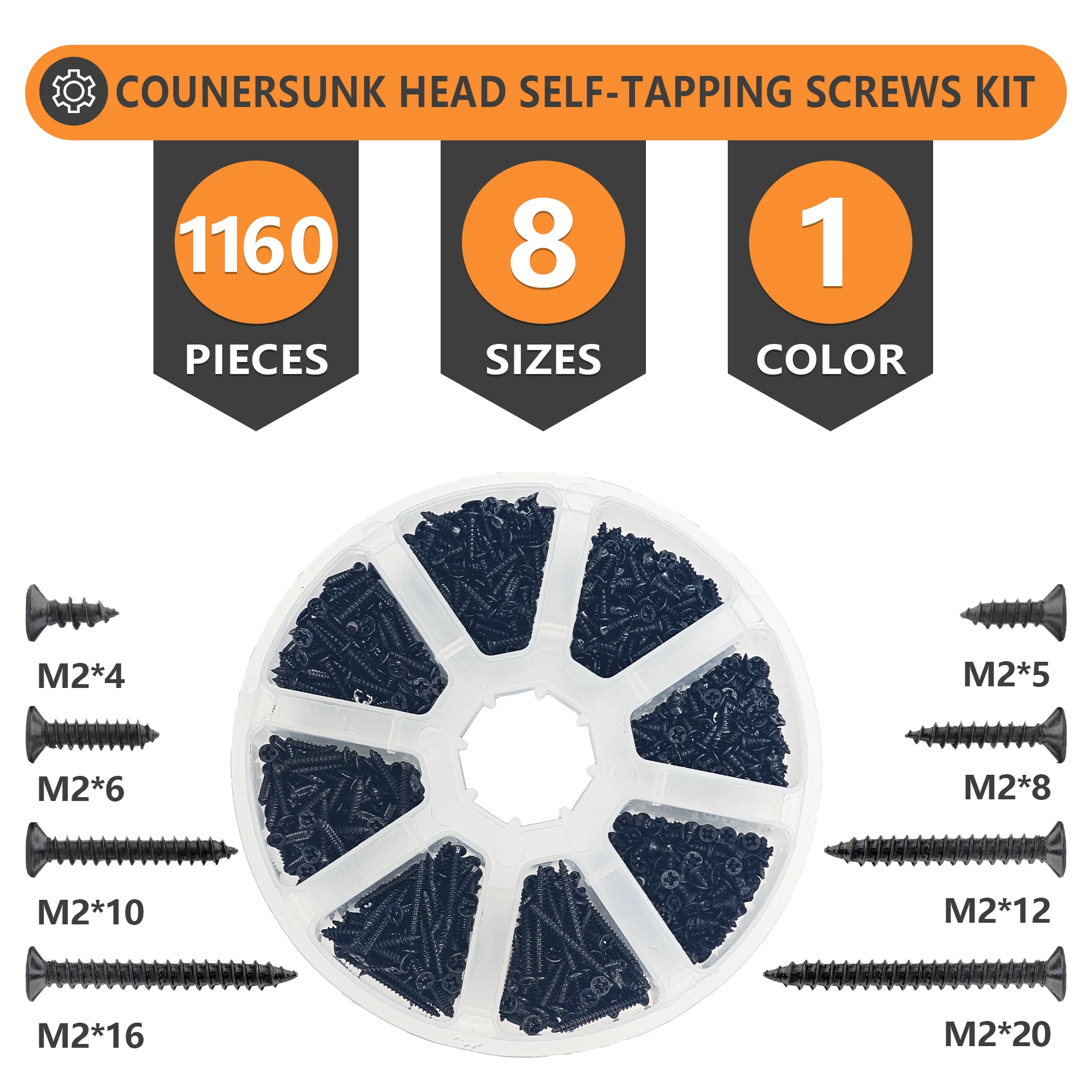 

Black Wood Screws Assortment Kit 1160 Phillips Drive Carbon Steel Self Tapping Screws Set Length