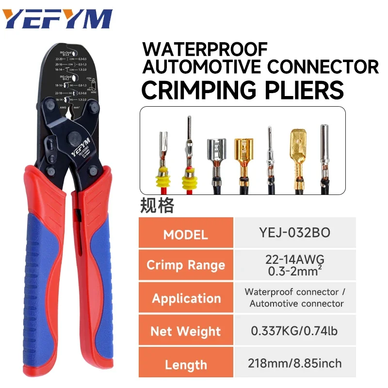 

Open Barrel Terminal&Weather Molex, Delphi, AMP/Tyco,Metri-Pack 150, 280 Crimper Pliers YEJ-032BO AWG 22-14(0.3-2mm²)