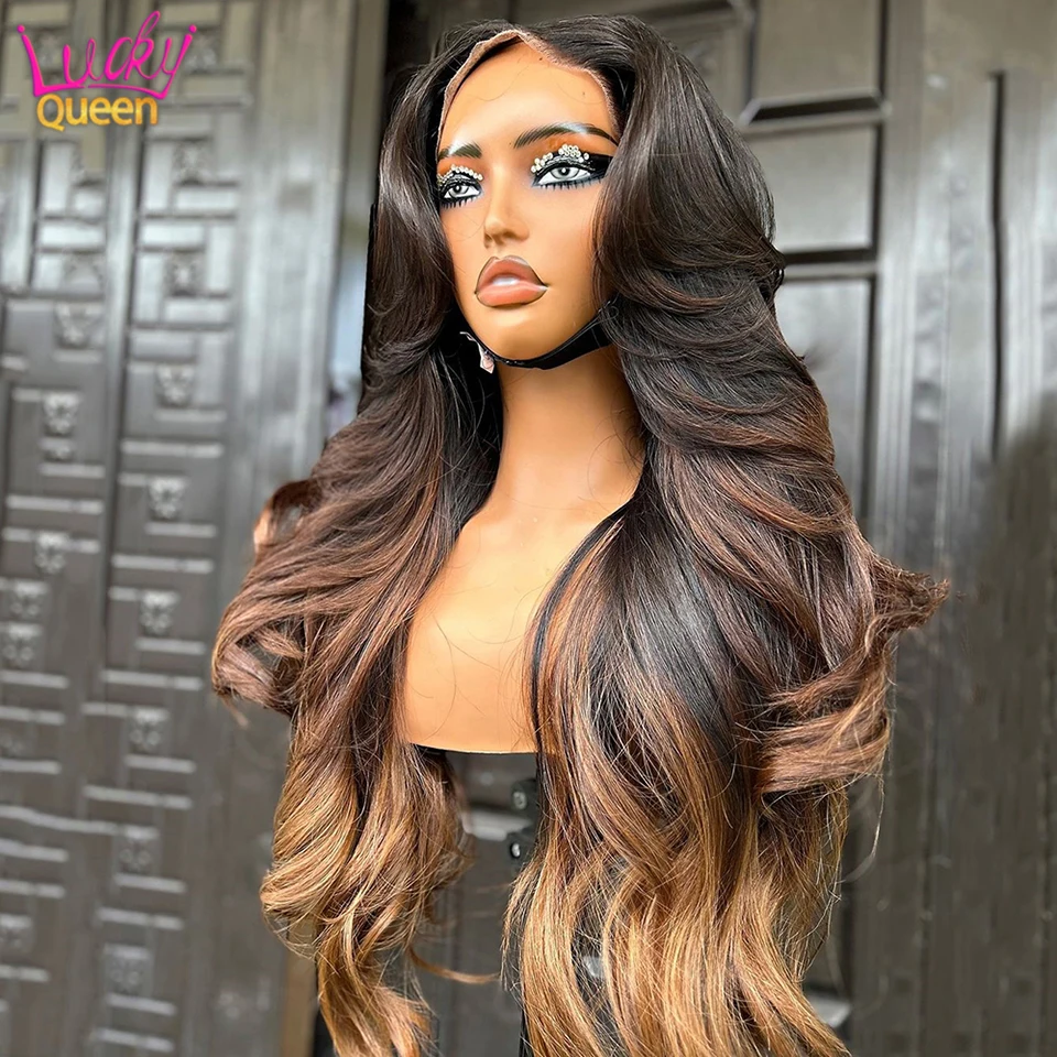 13x6 Omber Black Brown Lace Front Wigs Human Remy Hair Pre Plucked 13x4 Body Wave Lace Frontal Wigs Human Remy Hair 180% Density