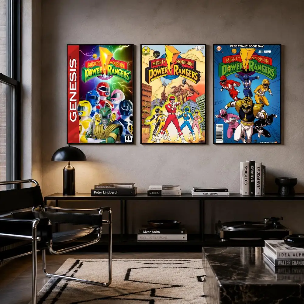 TV Series Mighty Morphin Power Rangers Poster Self-adhesive Art Waterproof Paper Sticker Coffee House Bar Room Wall Decor