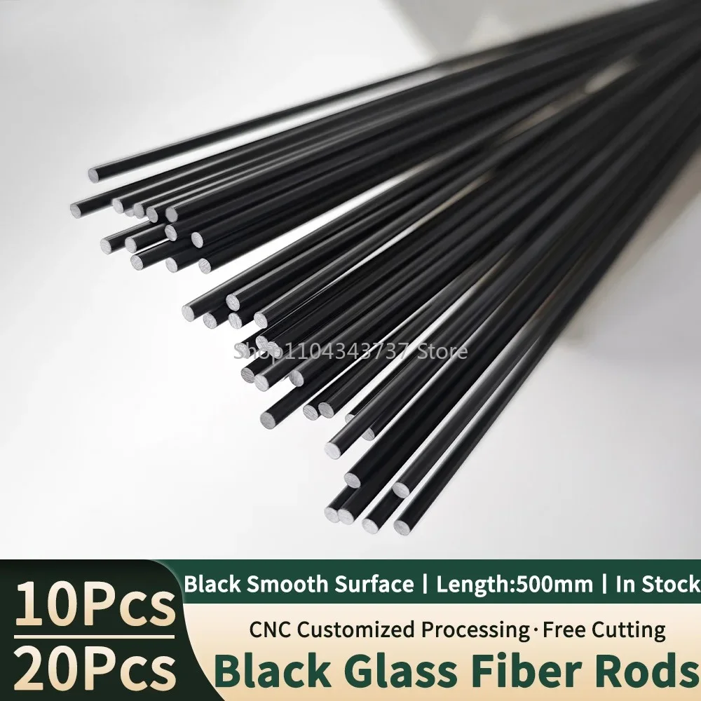 10pcs/20pcs Length 500mm Black Glassfiber rods 0.8/1.0/1.5/2.0/3.0/4.0/5.0mm Fiber Glass Rod For Tents,Greenhouses,Planting,Kite